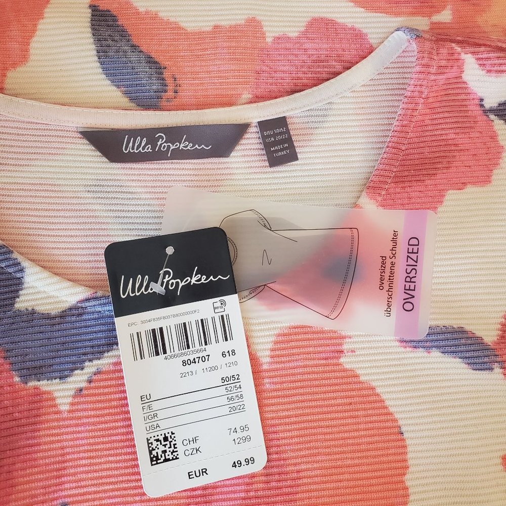 Ulla Popken 20‎ 22 Oversized Top Shirt Soft Floral Watercolor Print Chic - Picture 3 of 4
